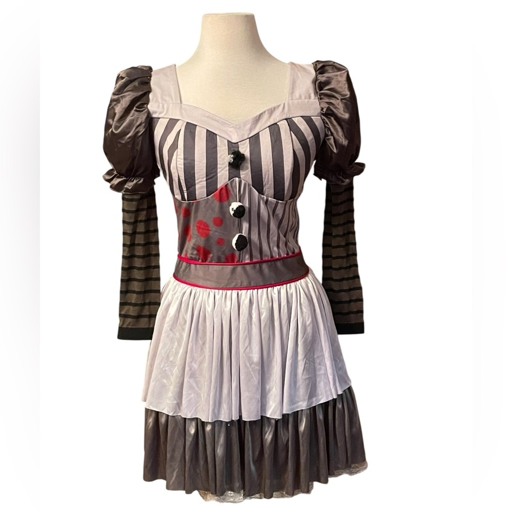 Creepy Clown Woman Dress Puff Sleeves Halloween Costume Cosplay Adult Size Large